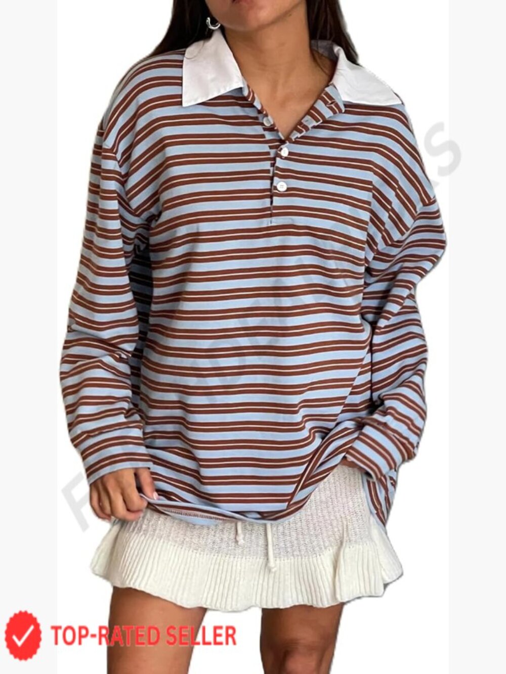 Long Sleeve Striped Polo Shirt Loose Fit Preppy Vintage Rugby Sweatshirt